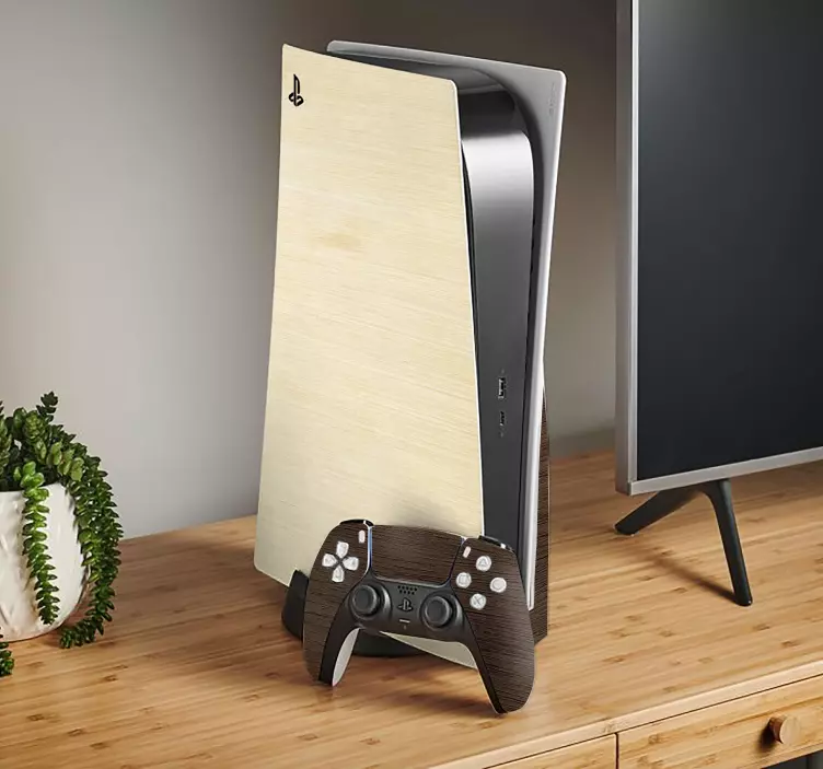 Sticker PS5 texture du bois - TenStickers