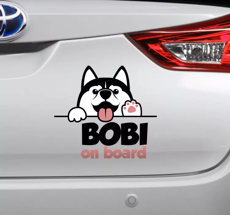 Sticker voiture chien avec nom personnalisable - TenStickers
