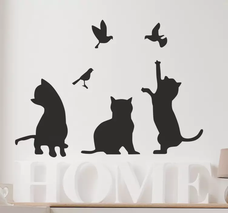 chats chassant des oiseaux - TenStickers