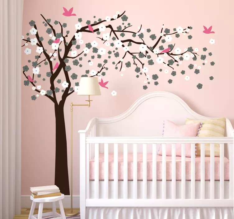 Sticker arbre fleuri et oiseaux - TenStickers