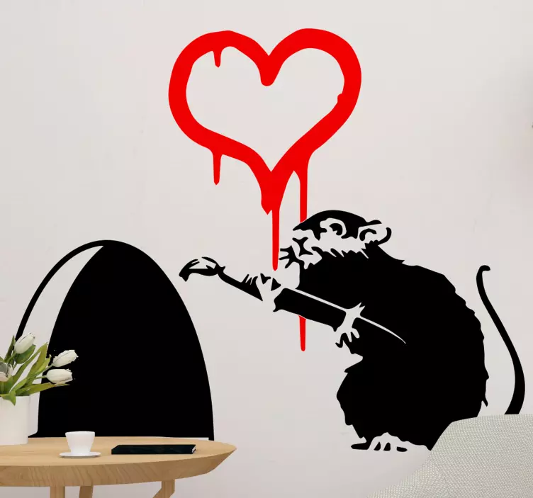 Art Stickers Deco Rat et un coeur banksy - TenStickers