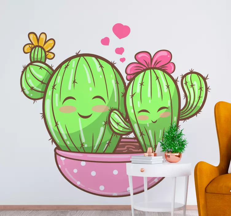 Sticker plante couple de cactus joyeux - TenStickers