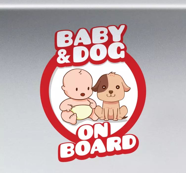 Sticker voiture dessin bébé et chien à bord - TenStickers