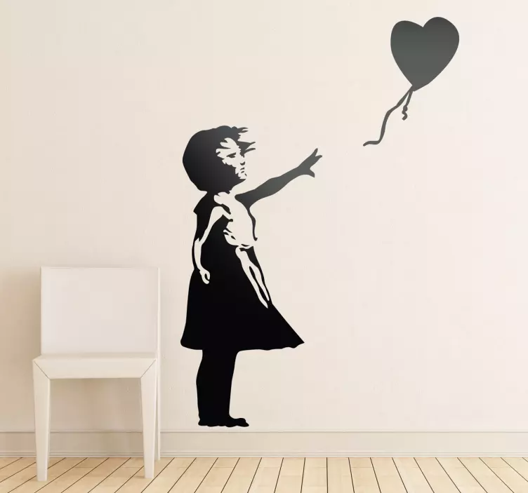Sticker mural salon Banksy la fille au ballon monochrome - TenStickers