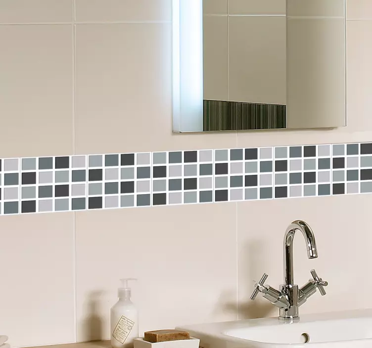 Sticker salle de bain - Frise autocollante carreaux gris - TenStickers
