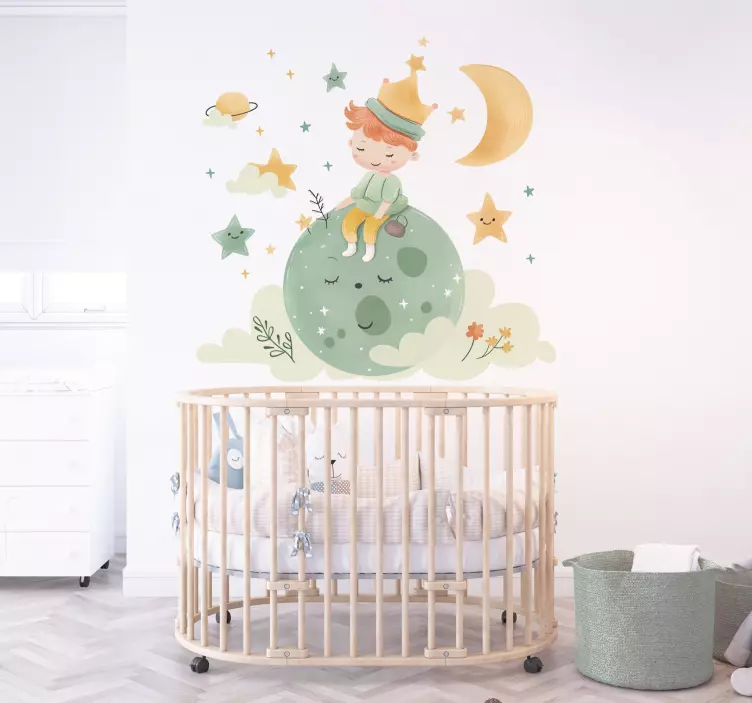 Sticker chambre d'enfant enfant heureux sur la lune - TenStickers