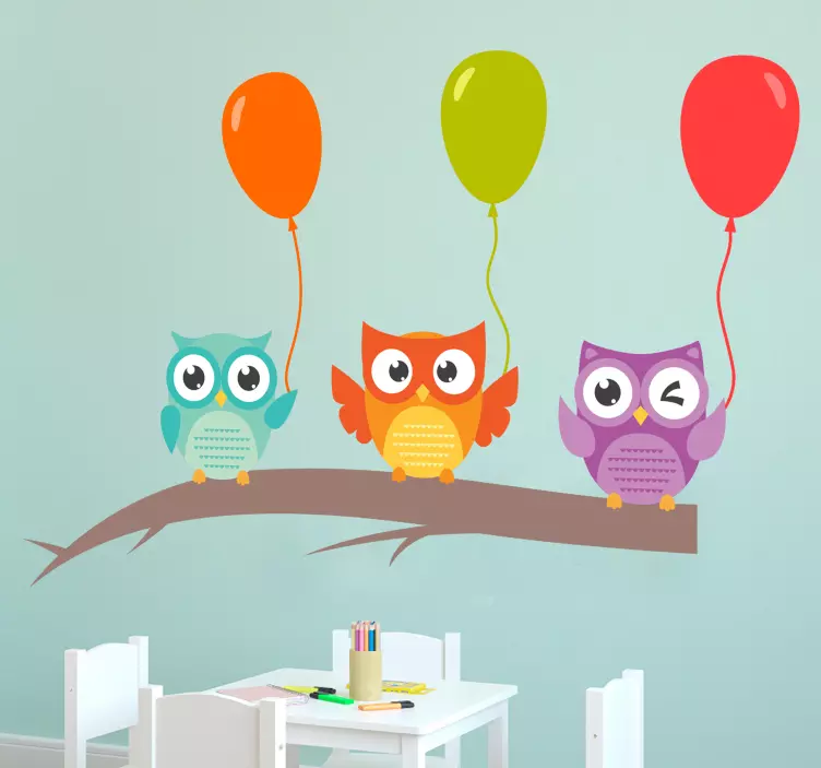 Sticker Chambre Enfant Chouettes avec Ballons - TenStickers
