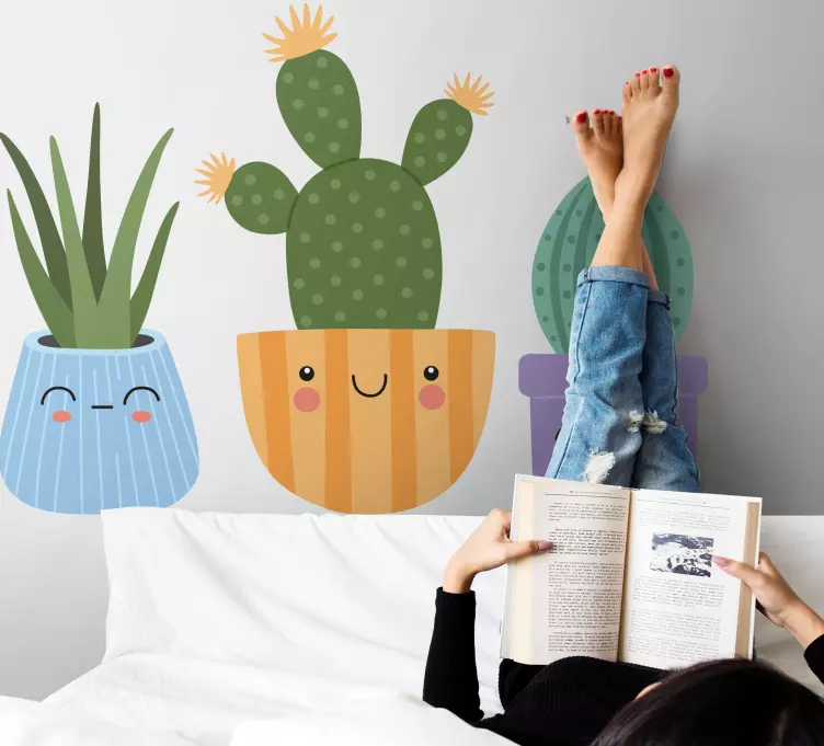 Sticker chambre enfant de jolis visages de cactus - TenStickers
