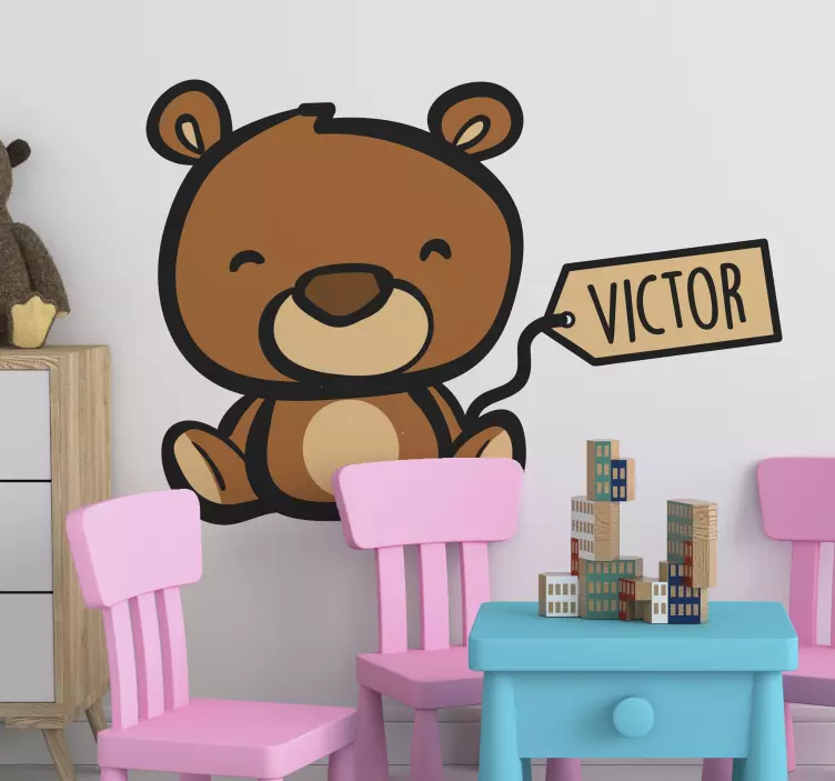 Sticker Chambre Enfant Ourson avec Prénom - TenStickers
