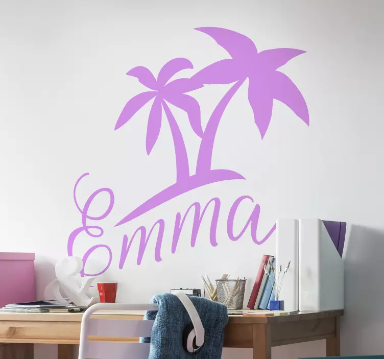 Sticker Chambre Enfant Palmiers avec Prénom - TenStickers