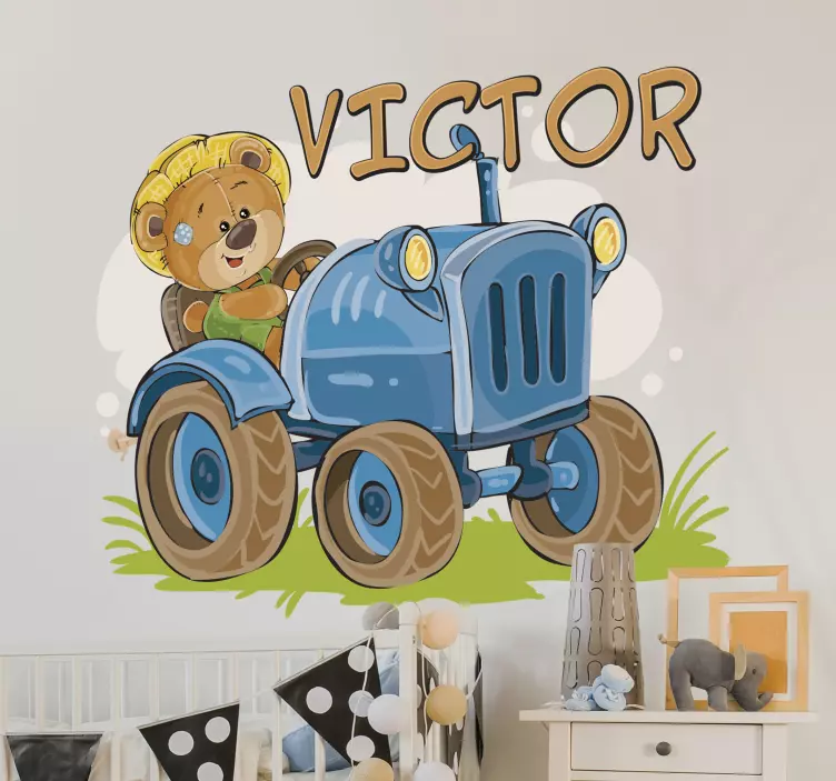 Sticker chambre enfant tracteur avec prénom - TenStickers