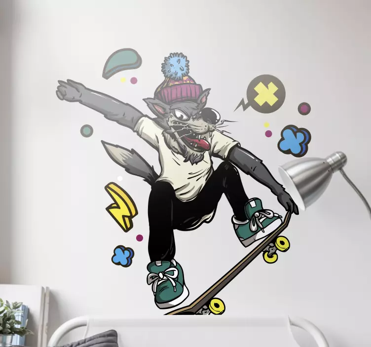 Sticker chiens et chats loup skateur - TenStickers