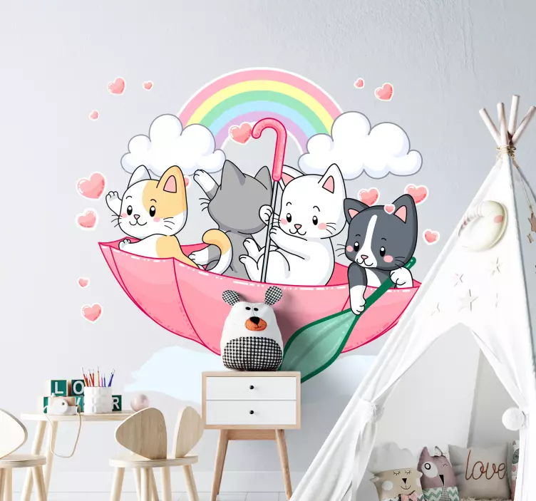 Sticker chiens et chats parapluie chat mignon - TenStickers