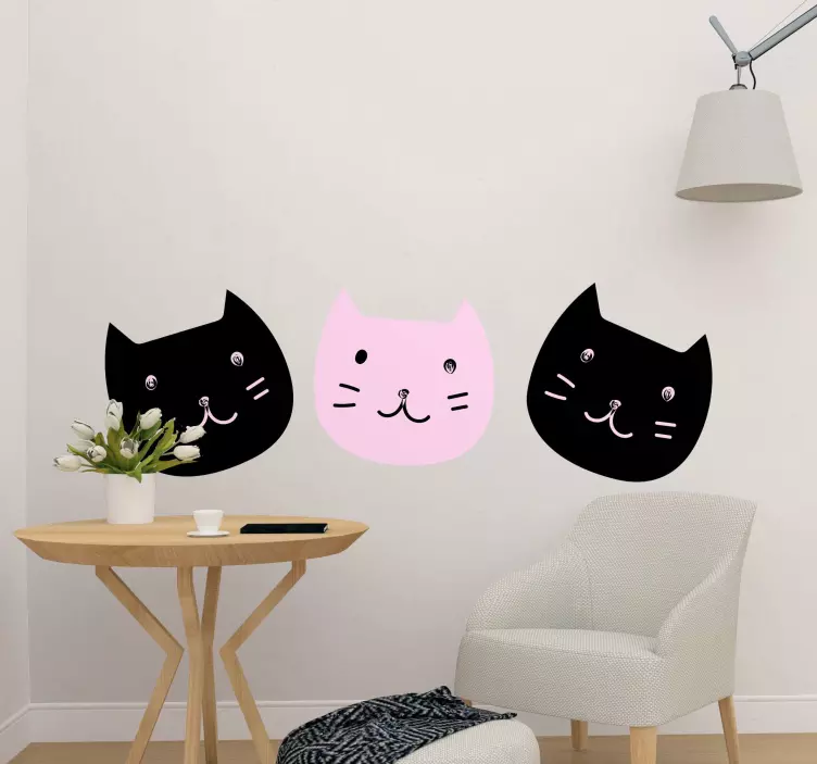 Sticker chiens et chats design noir et rose - TenStickers