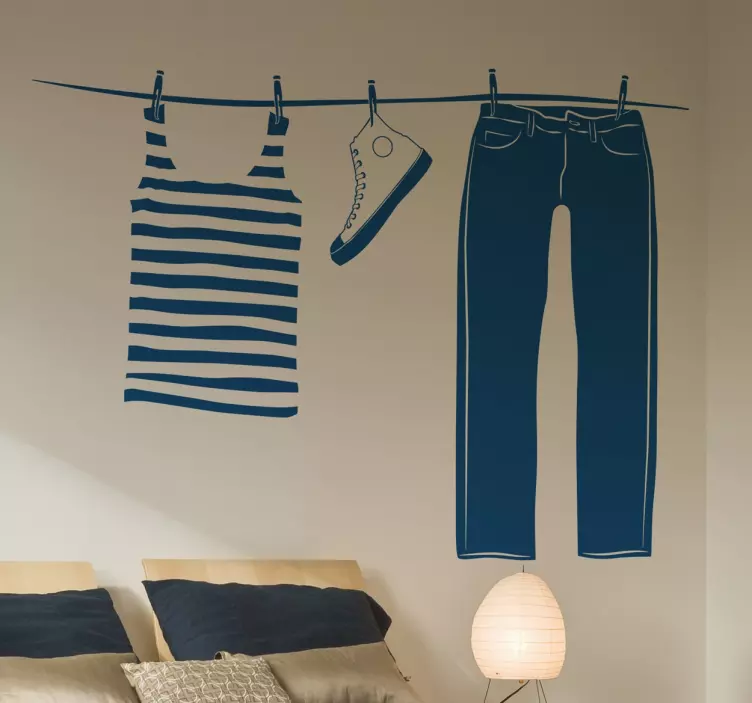 Sticker corde à linge vêtements - TenStickers