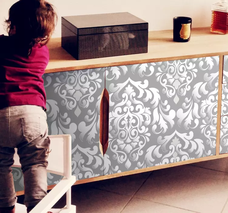 Autocollant de meubles vintage motif floral gris - TenStickers