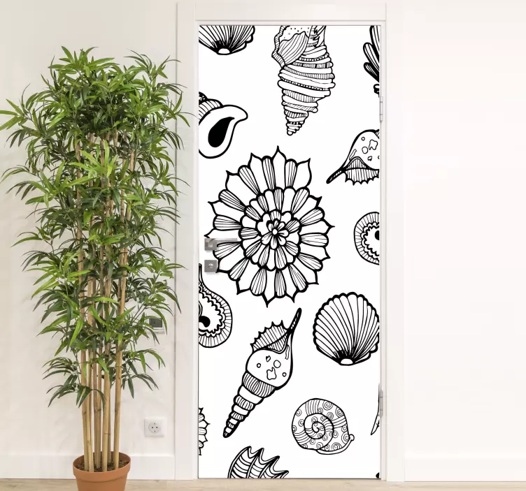Sticker porte Coquillages noir et blanc - TenStickers