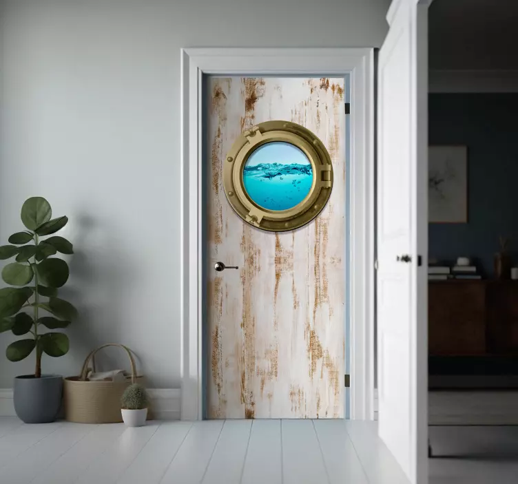 Sticker porte fenêtre de navire sur texture ancienne - TenStickers