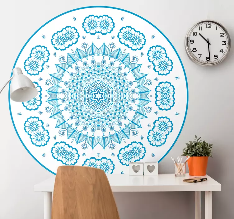 Sticker floral mandala botanique bleu - TenStickers