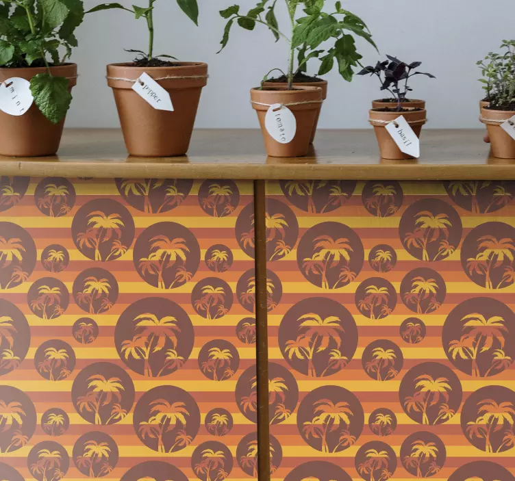 Sticker Meuble rétro coucher de soleil et palmiers - TenStickers