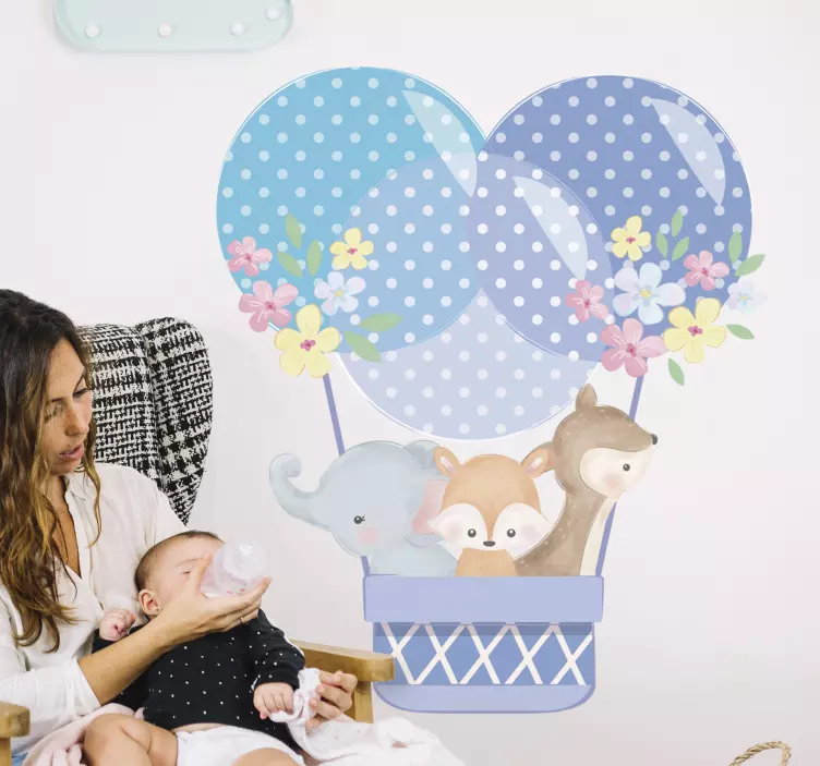 Sticker mural Animaux dans une montgolfière - TenStickers
