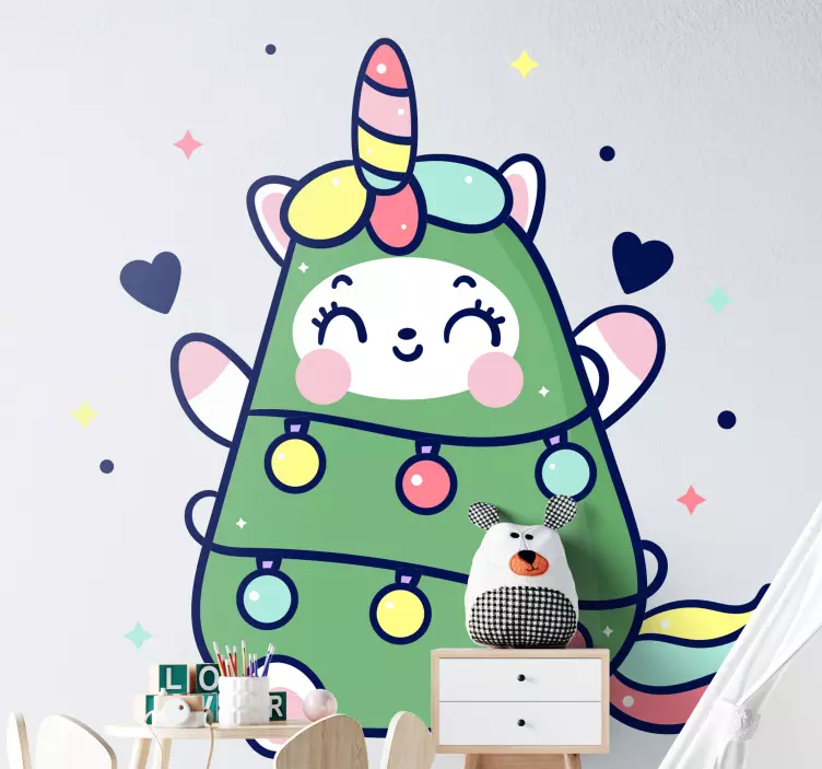 Sticker enfant arbre de licorne joyeux - TenStickers