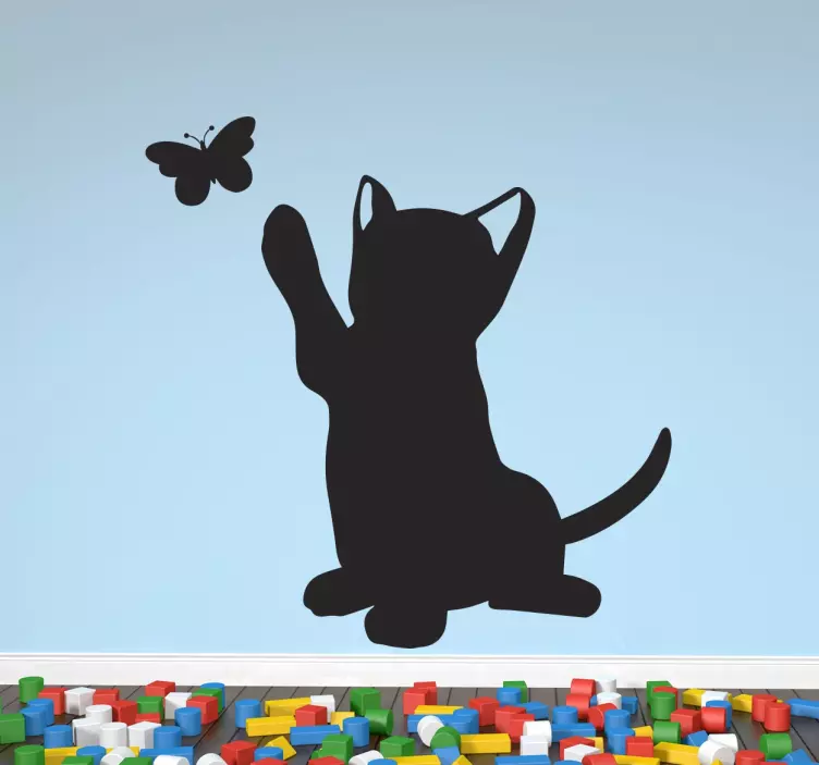 Sticker enfant chat et papillon - TenStickers