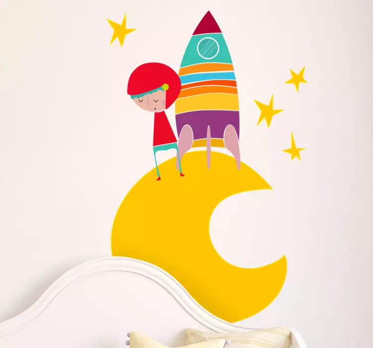 Sticker enfant cosmonaute lune - TenStickers