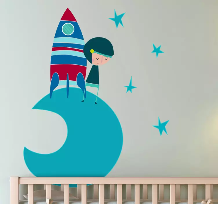Sticker enfant cosmonaute lune bleu - TenStickers