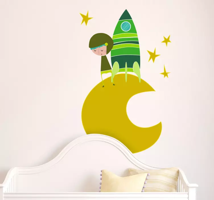 Sticker enfant cosmonaute lune vert - TenStickers