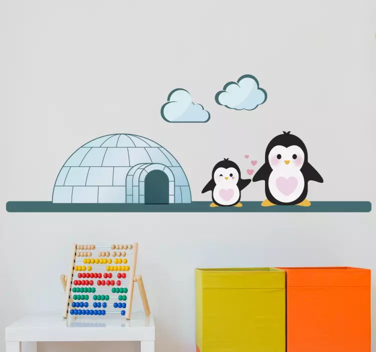 Sticker enfant igloo pingouins - TenStickers