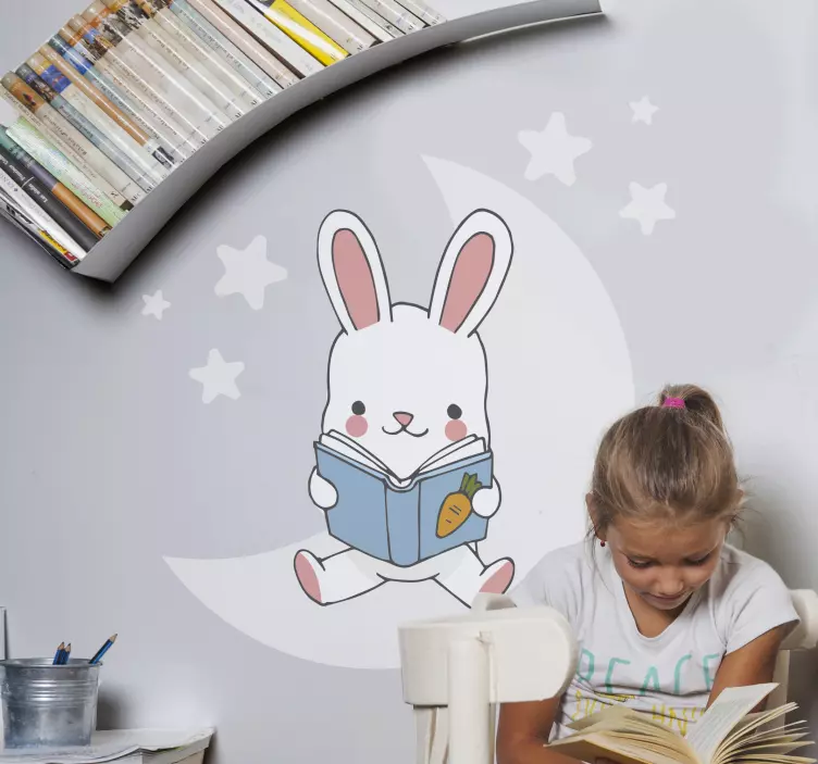 Sticker enfant lapin lecteur amusant - TenStickers