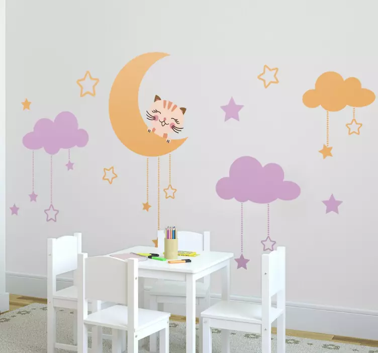 Sticker enfant lune chat - TenStickers