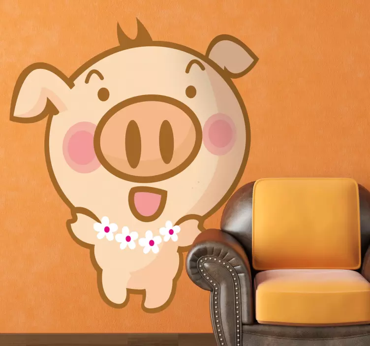 Sticker enfant petit cochon hawaïen - TenStickers