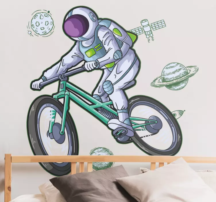 Sticker espace aventure de l'astronaute à vélo - TenStickers