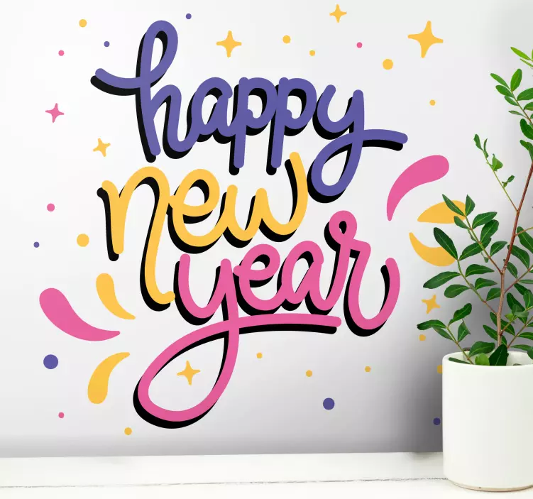 Sticker noël message coloré de nouvel an - TenStickers