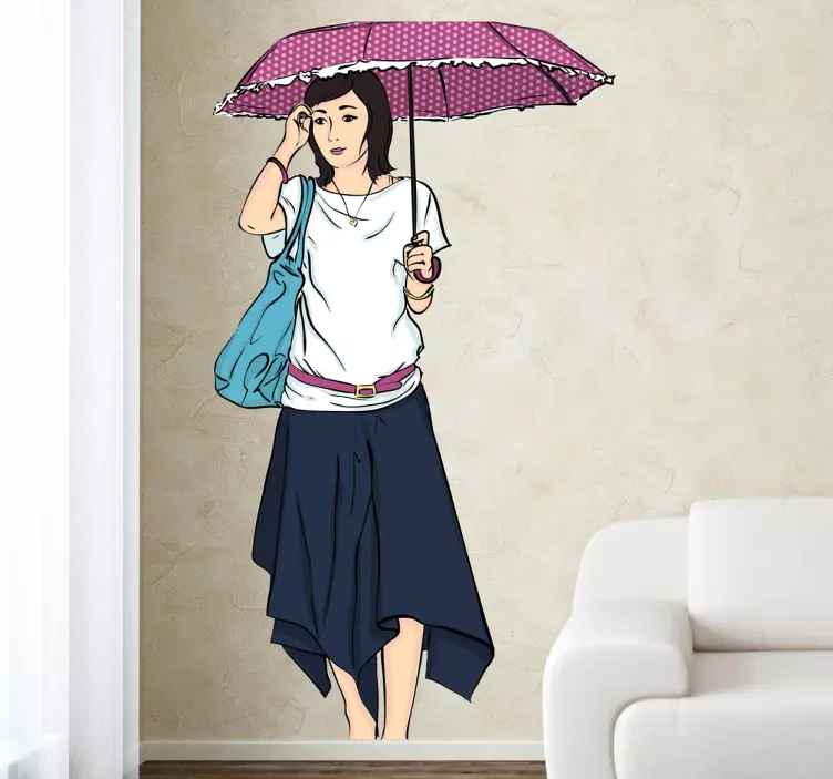 Sticker fashion femme sous parapluie - TenStickers