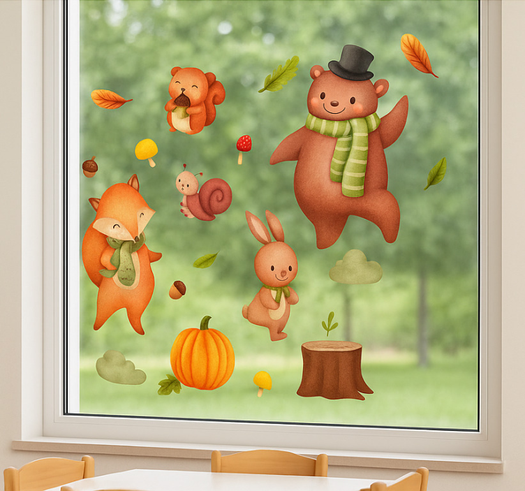 Sticker fenêtre animaux mignons d'automne - TenStickers