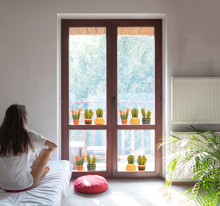 Sticker vitre formes de cactus - TenStickers