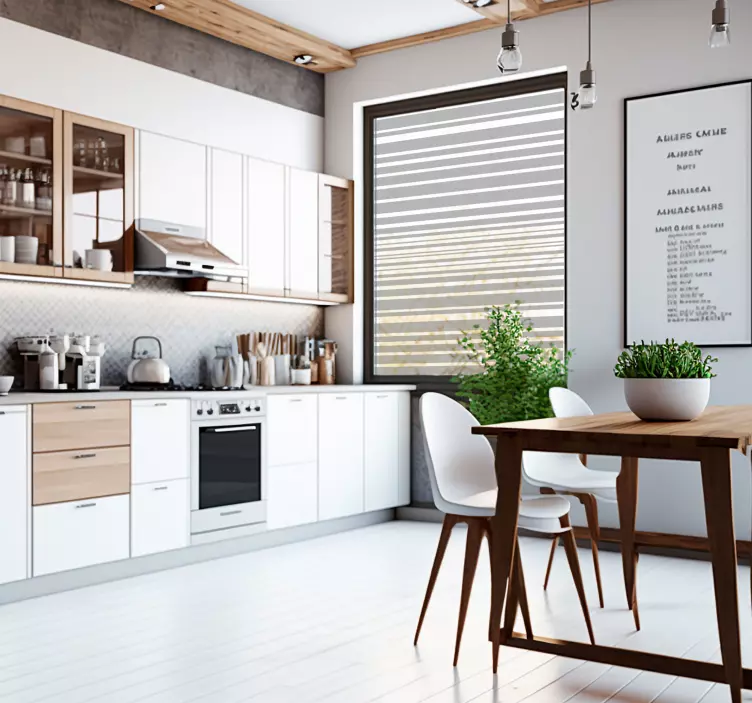 Sticker fenêtre cuisine lignes translucides - TenStickers