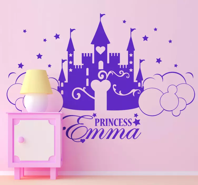 Sticker chambre bébé fille château personnalisable - TenStickers