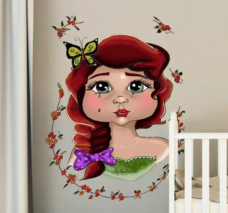 sticker fille en larmes avec des papillons - TenStickers