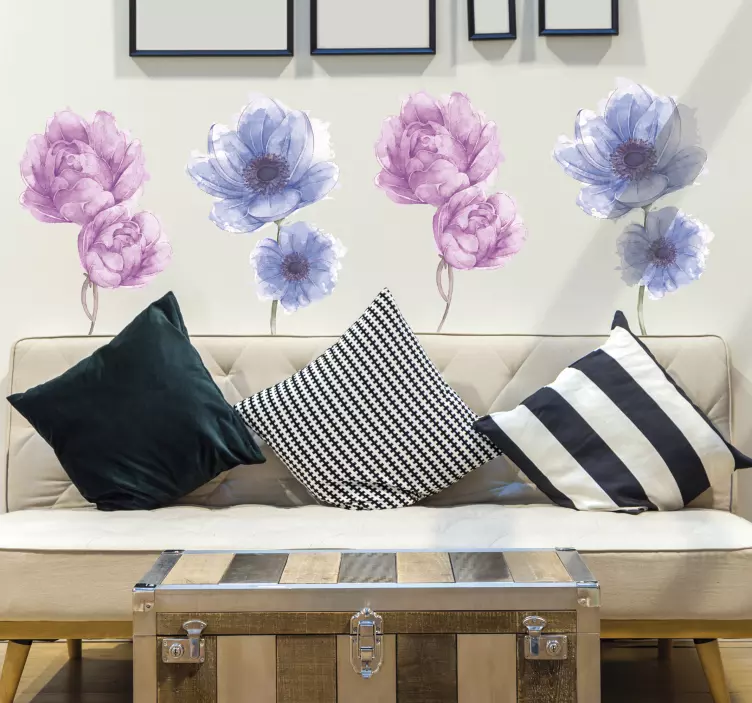 Sticker fleurs bleus et roses - TenStickers