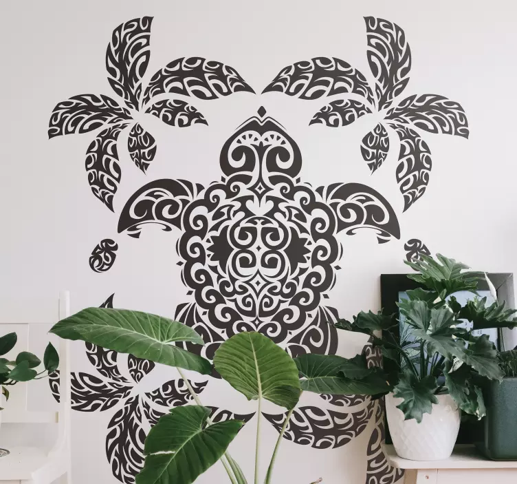 Sticker fleurs et plantes motif de tortue tropicale - TenStickers