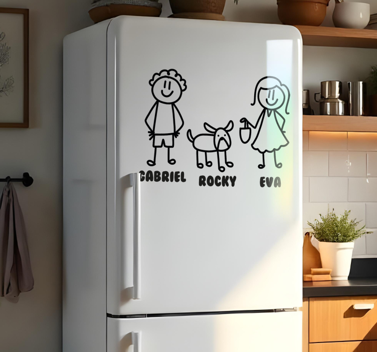 Sticker frigo couple heureux avec chien personnalisé - TenStickers