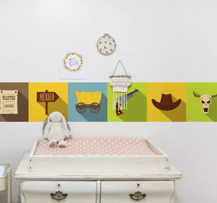 Frise autocollante colorée Caractéristiques cow-boy - TenStickers