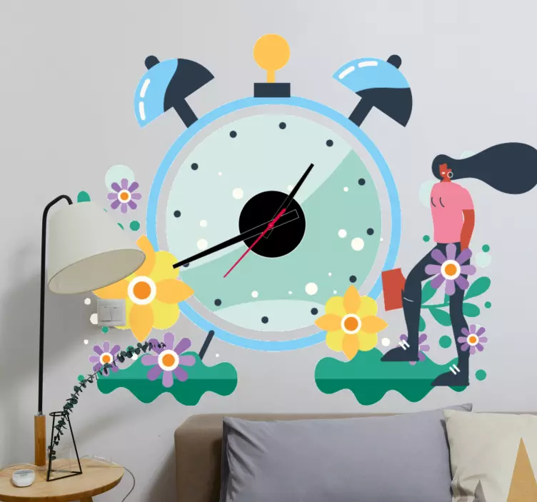Sticker horloge motif floral printanier - TenStickers