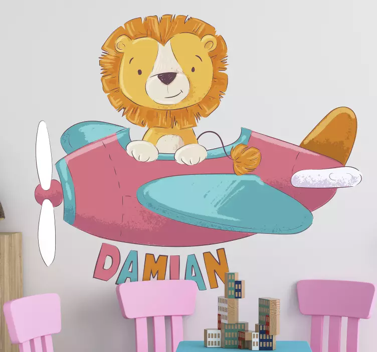 Sticker Illustration lionceaux dans son avion - TenStickers