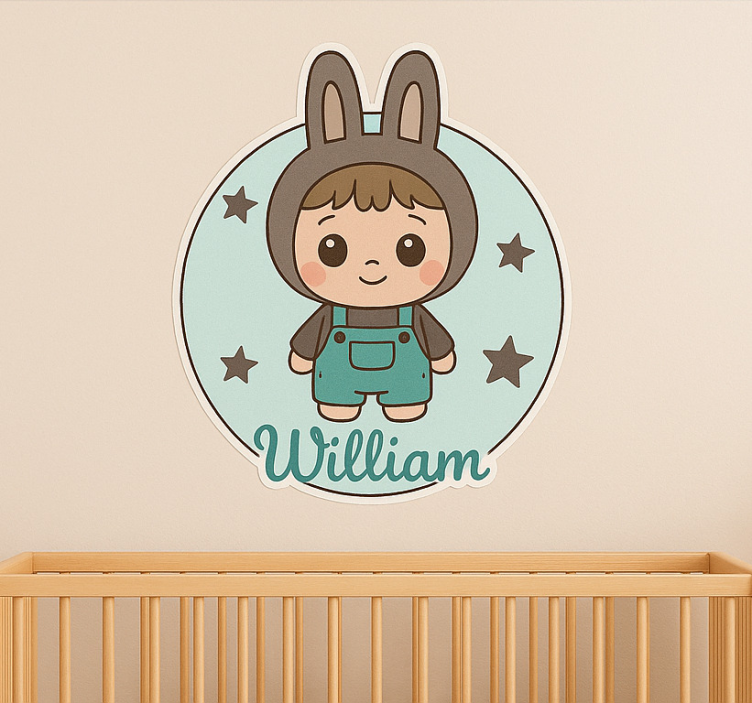 Sticker illustration poupée lapin avec nom - TenStickers