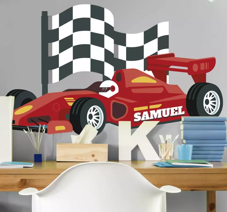 Sticker chambre enfant Formule 1 avec prénom - TenStickers
